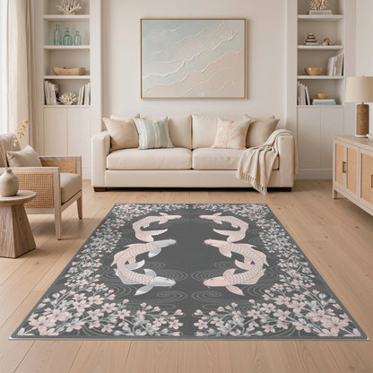Pink Koi Cherry Blossom Area Rug