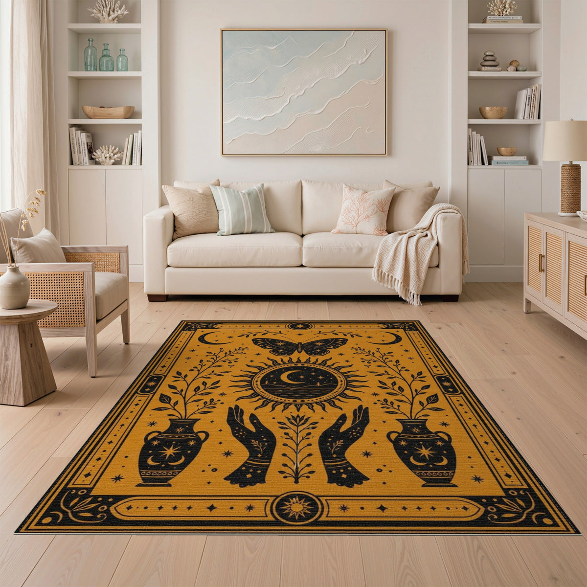 Celestial Butterfly Sun Moon Yellow Rug
