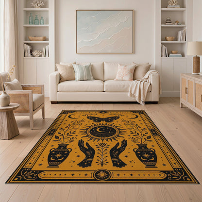 Celestial Butterfly Sun Moon Yellow Rug