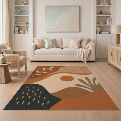 Earthy Brown Abstract Botanical Area Rug