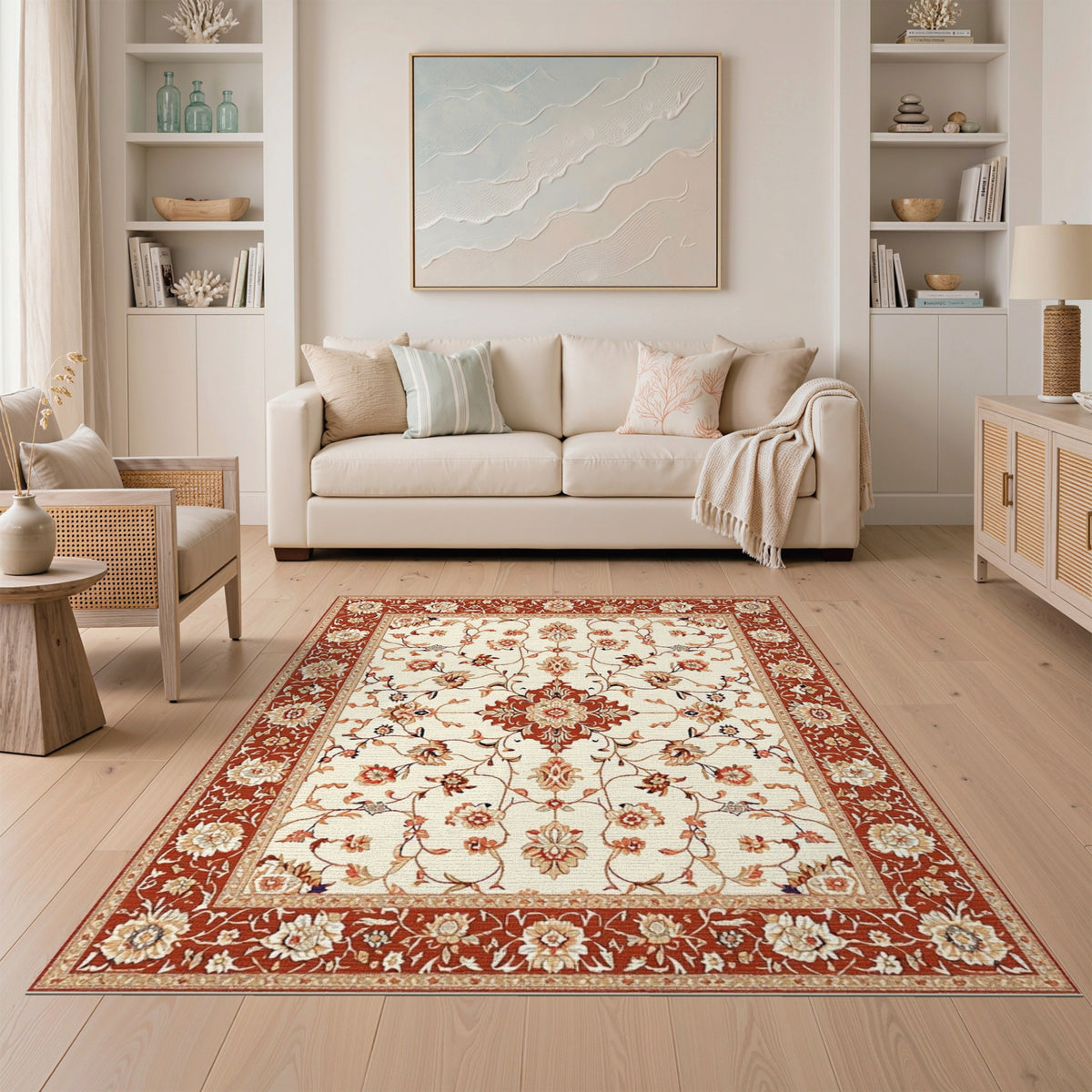 Floral Red Floral Traditional Persian Area Rug