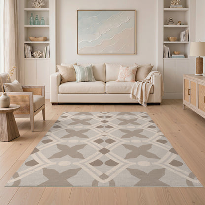 Beige Geometric Trellis Area Rug