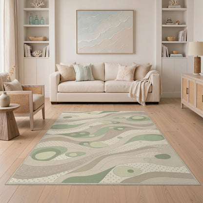 Beige and Neutral Organic Wave Beige Area Rug