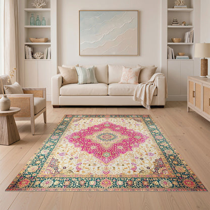 Medallion Traditional Persian Vibrant Pink Persian Medallion Area Rug