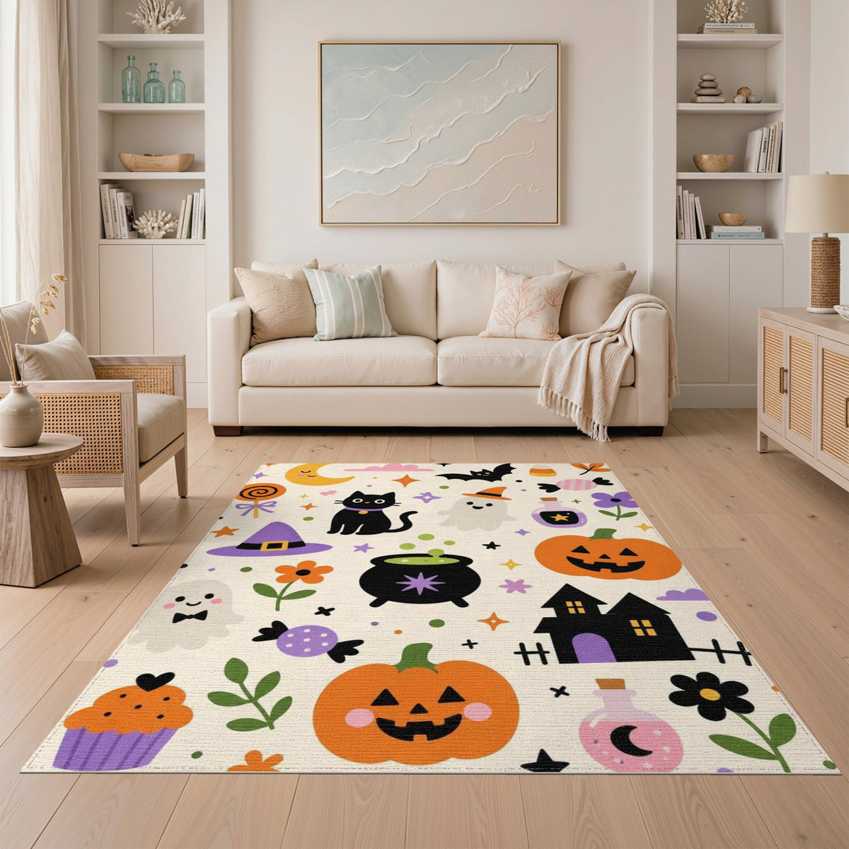 Multi-color and Patterns Halloween Cartoon Kids Area Rug