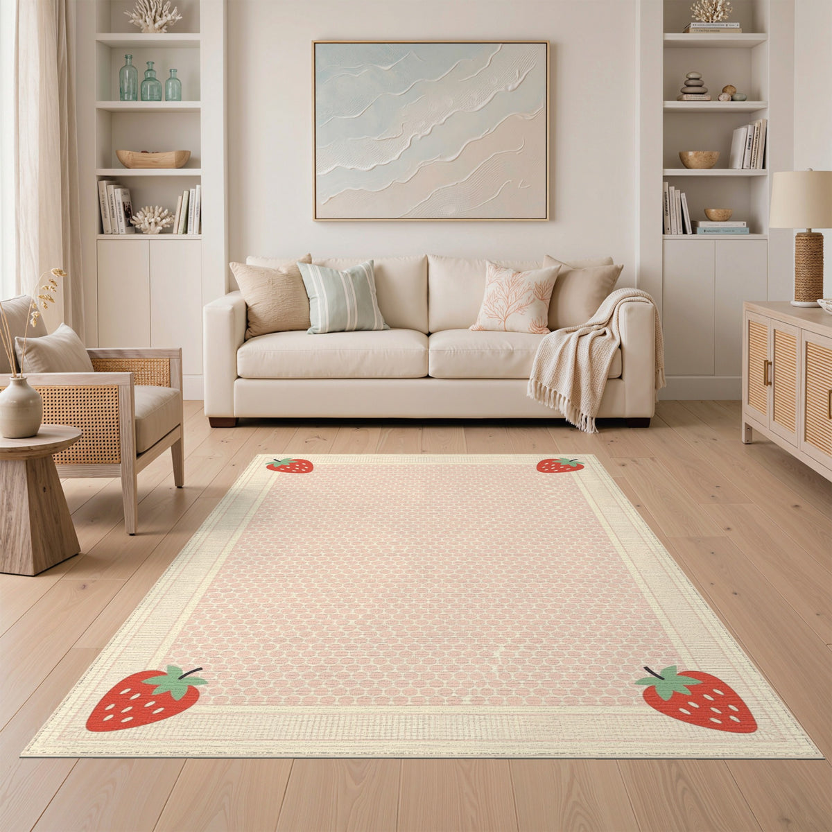 Strawberry Pink Polka Dot Washable Area Rug