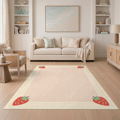 Strawberry Pink Polka Dot Washable Area Rug
