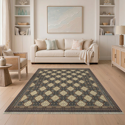 Brown Tan Traditional Diamond Area Rug