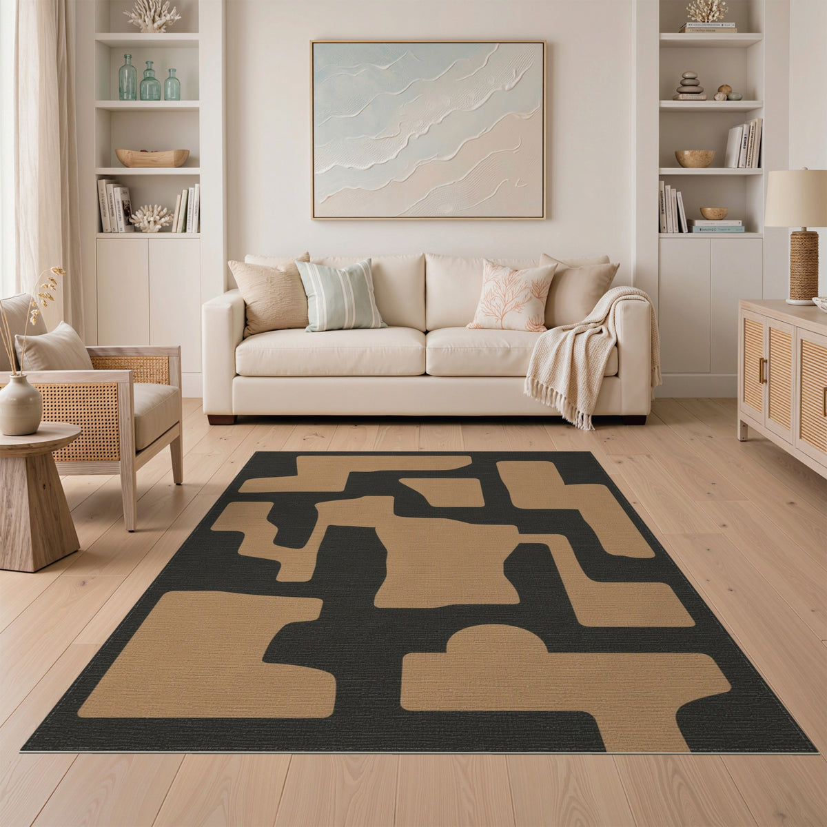 Tan Abstract Form Area Rug