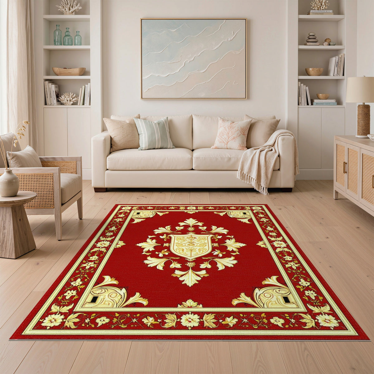 Red Gold Ornate Floral Medallion Rug