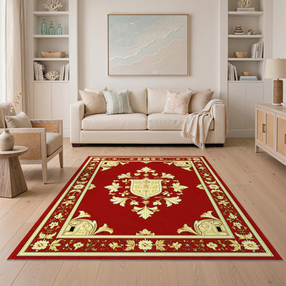 Red Gold Ornate Floral Medallion Rug