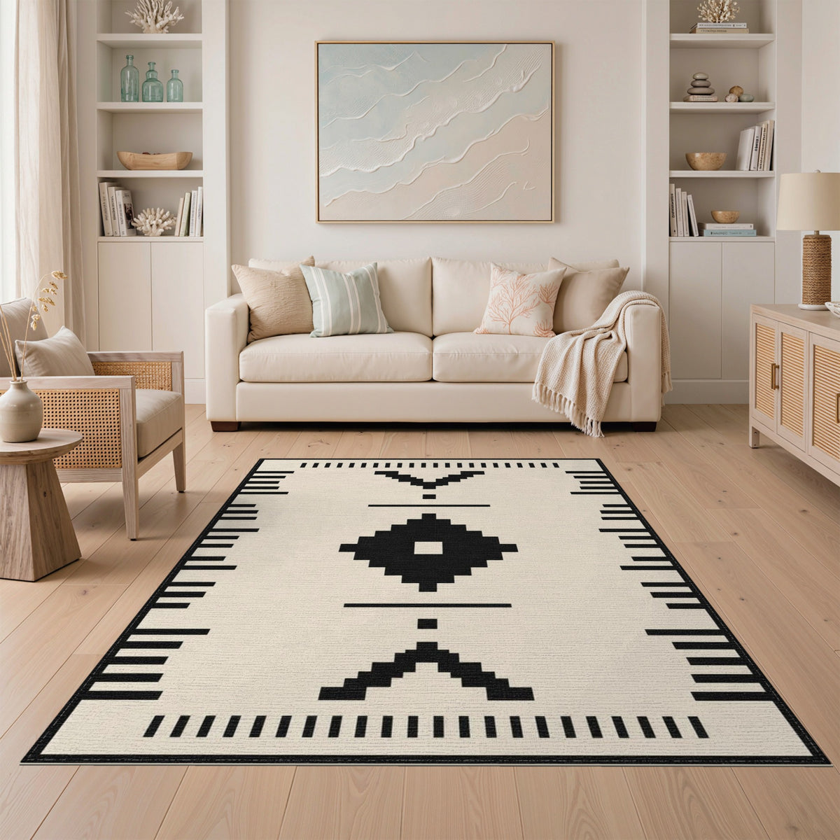 Black White Heritage Tribal Area Rug