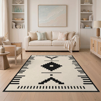Black White Heritage Tribal Area Rug