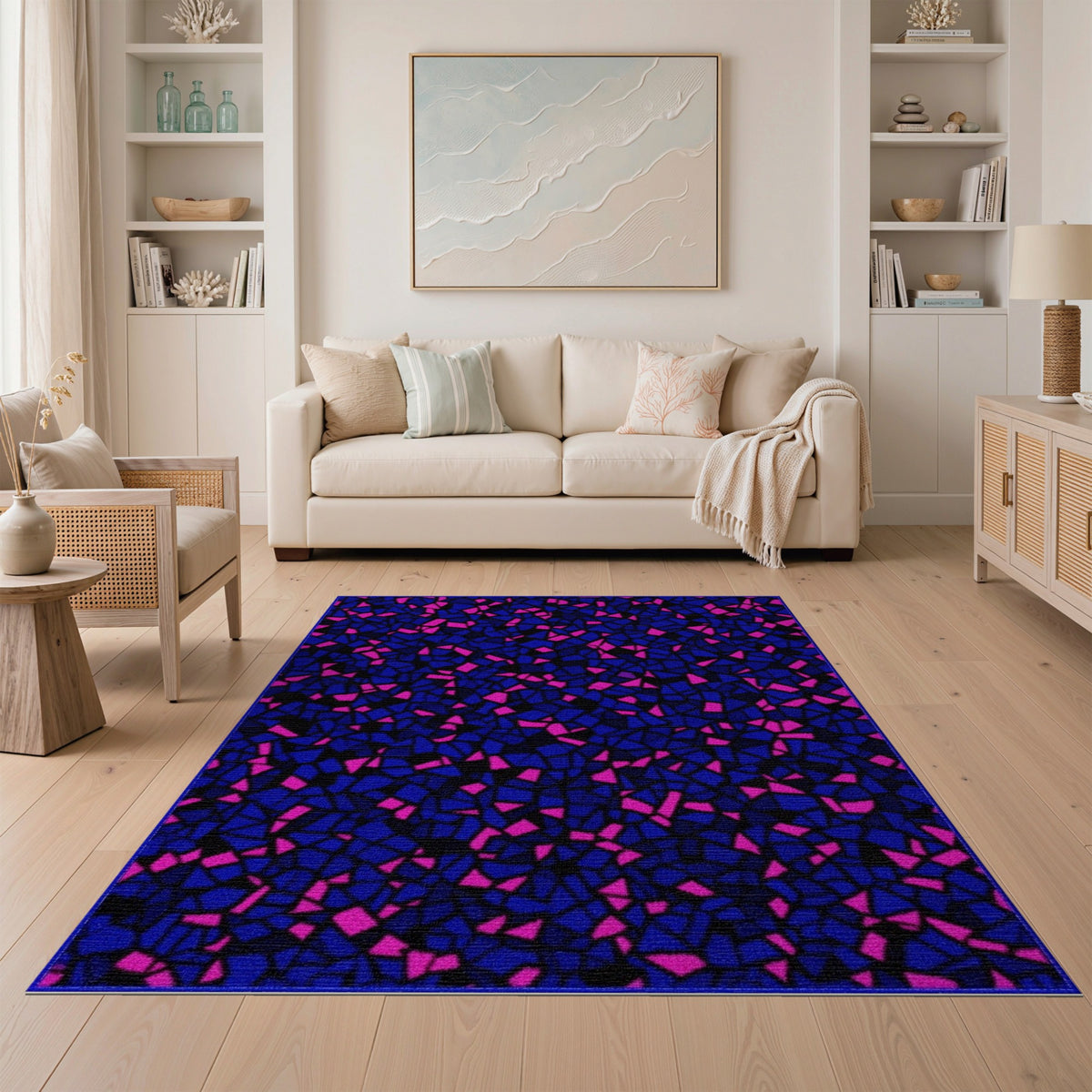 Blue Pink Geometric Mosaic Area Rug