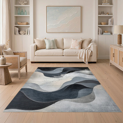Abstract Area Black and White Abstract Wave Black White Area Rug