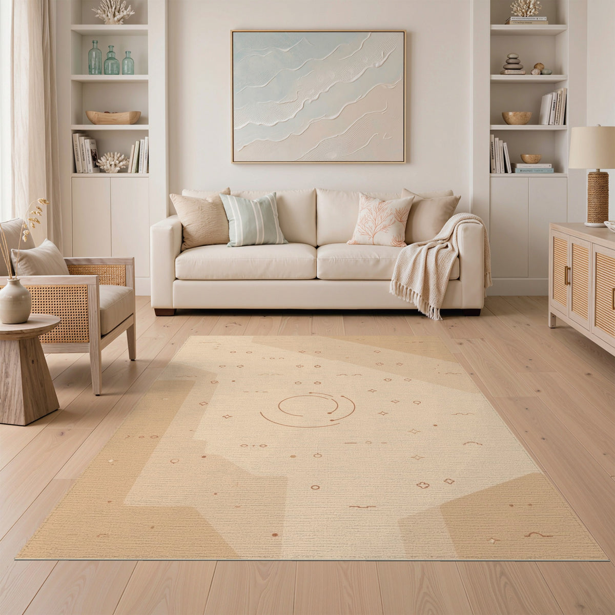 Beige Geometric Circle Geometric Modern Area Rug