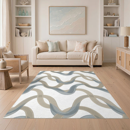 Interlocking Wave Beige Area Rug
