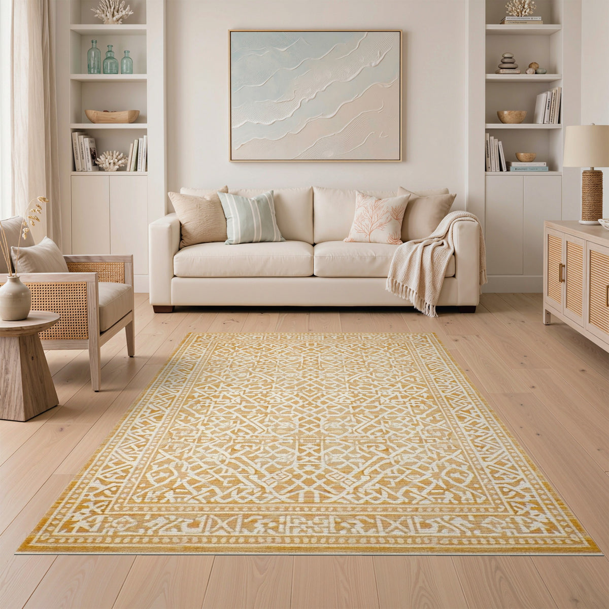 Beige Geometric Washable Area Rug