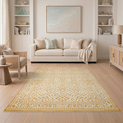 Beige Geometric Washable Area Rug