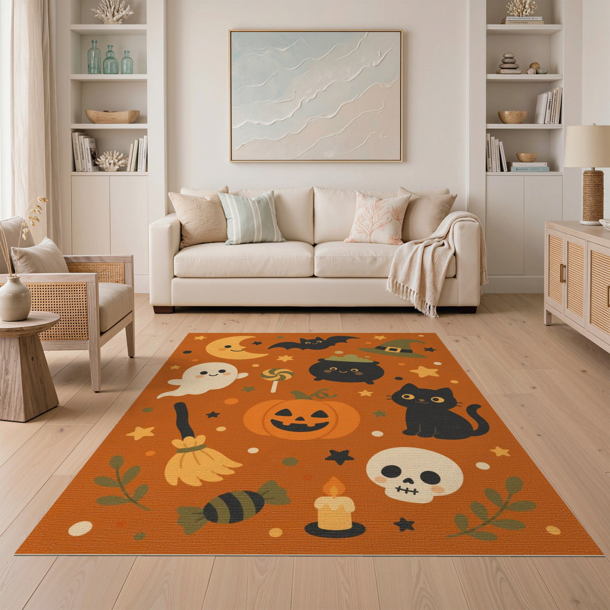 Multi-color and Patterns Cute Halloween Cartoon Kids Area Rug