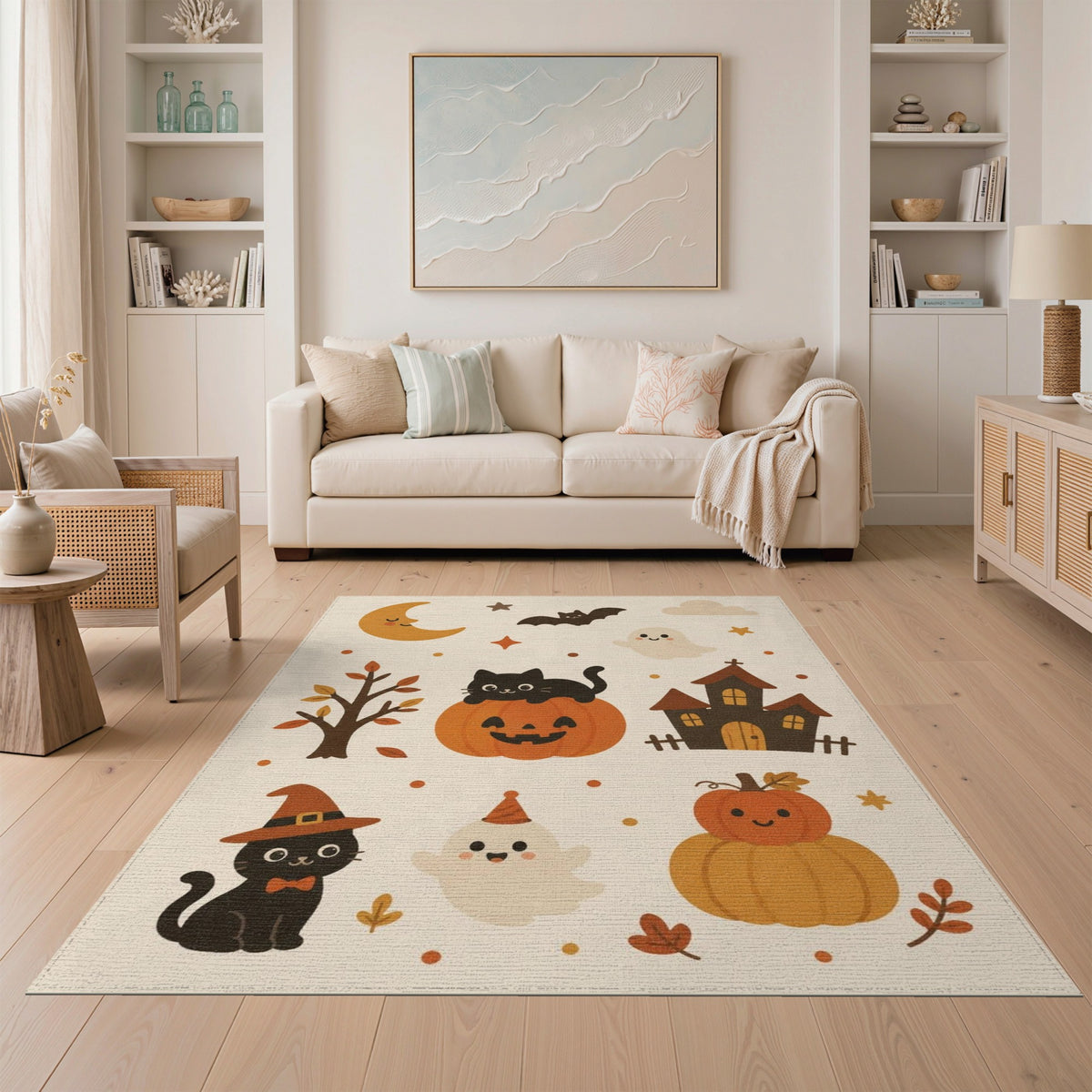 Cute Halloween Cat Pumpkin Kids Area Rug