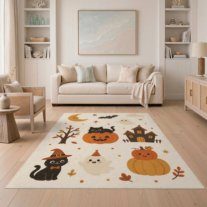 Cute Halloween Cat Pumpkin Kids Area Rug