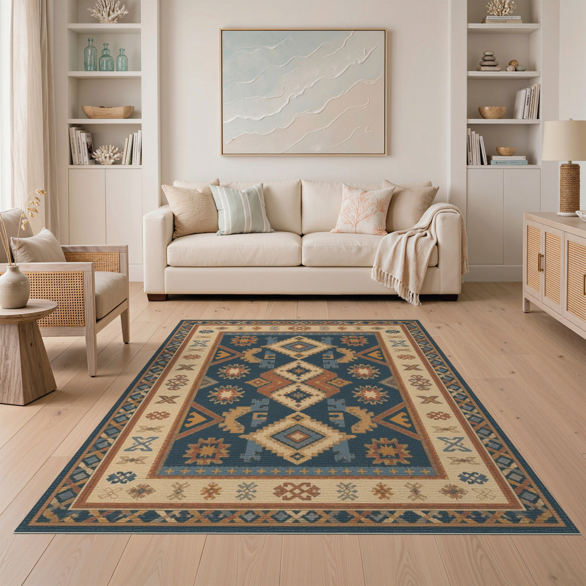 Blue and Teal Southwestern Blue Geometric Area Rug