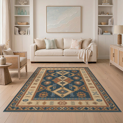 Blue and Teal Southwestern Blue Geometric Area Rug