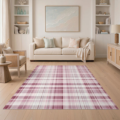 Pink Plaid Geometric Area Rug