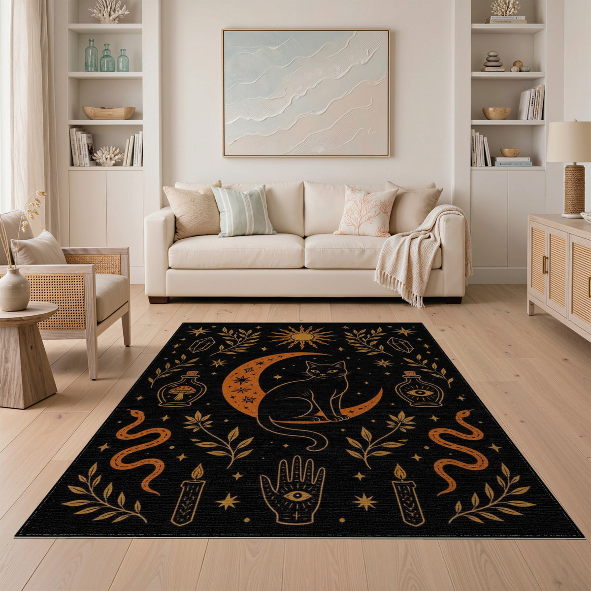 Mystical Cat Crescent Moon Area Rug