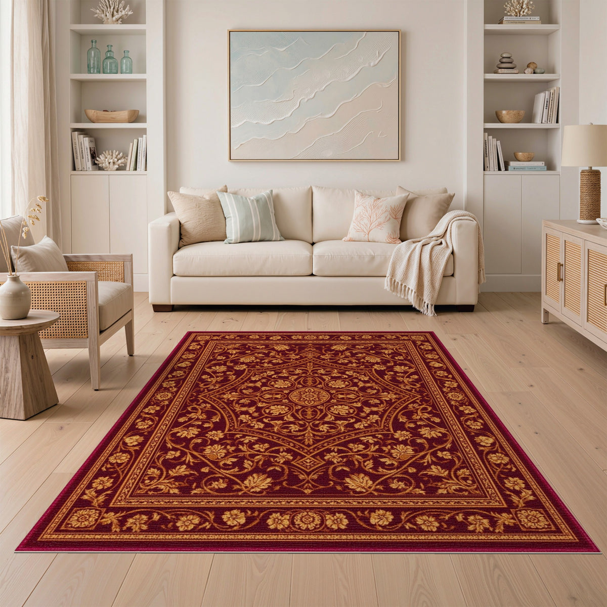 Red Ornate Red Persian Floral Medallion Area Rug