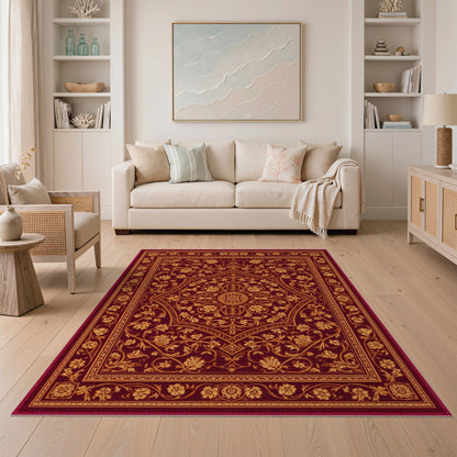 Red Ornate Red Persian Floral Medallion Area Rug