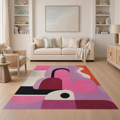 Bold Pink Geometric Arch Area Rug