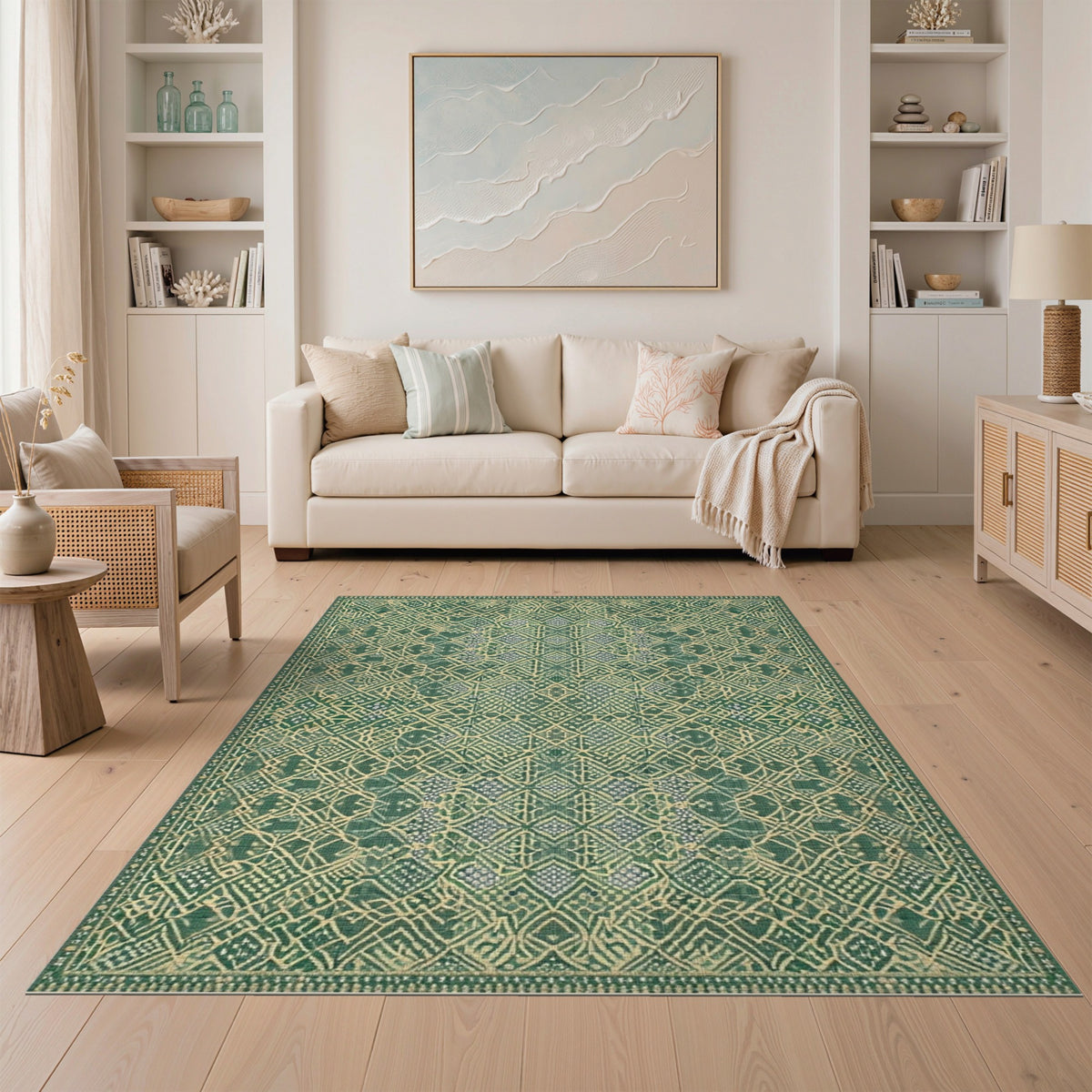 Green Traditional Persian Green Area Rug