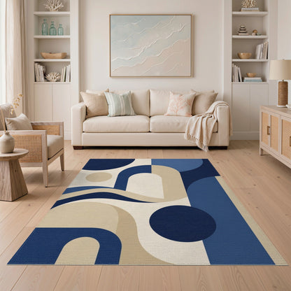 Geometric Modern Blue and Teal Navy Blue Geometric Arch Area Rug