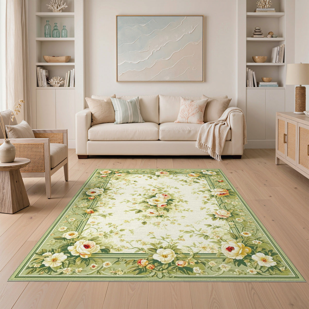 Floral Vintage Green Floral Vintage Rose Area Rug