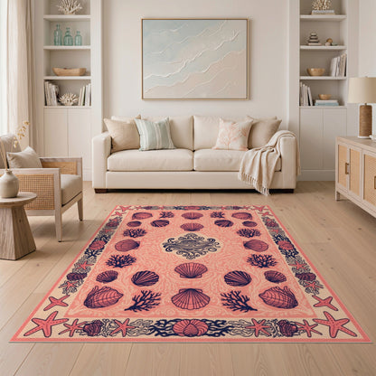 Seashell Pink Seashell Coastal Area Rug
