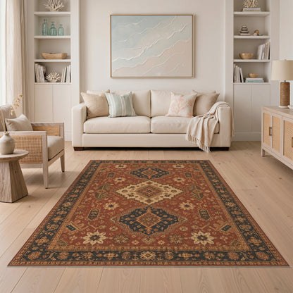 Traditional Red Persian Area Rug with Blue Medallions