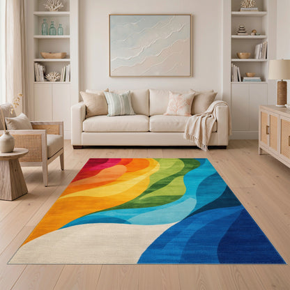 Abstract Area Multi-color and Patterns Vibrant Wave Abstract Area Rug