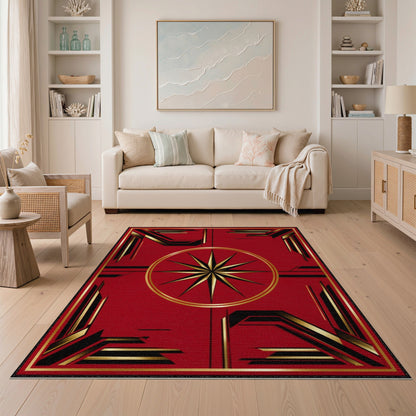 Geometric Modern Red Gold Starburst Geometric Area Rug