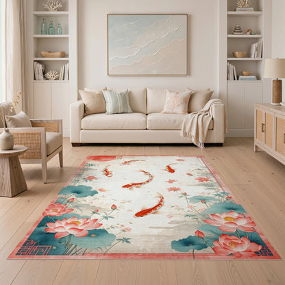 Red Koi Lotus Area Rug