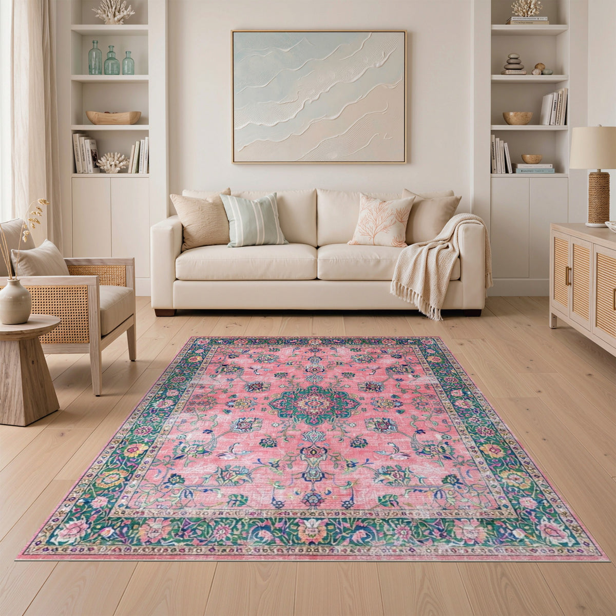 Pink Floral Vintage Area Rug