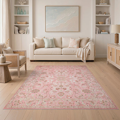 Pink Floral Vintage Area Rug