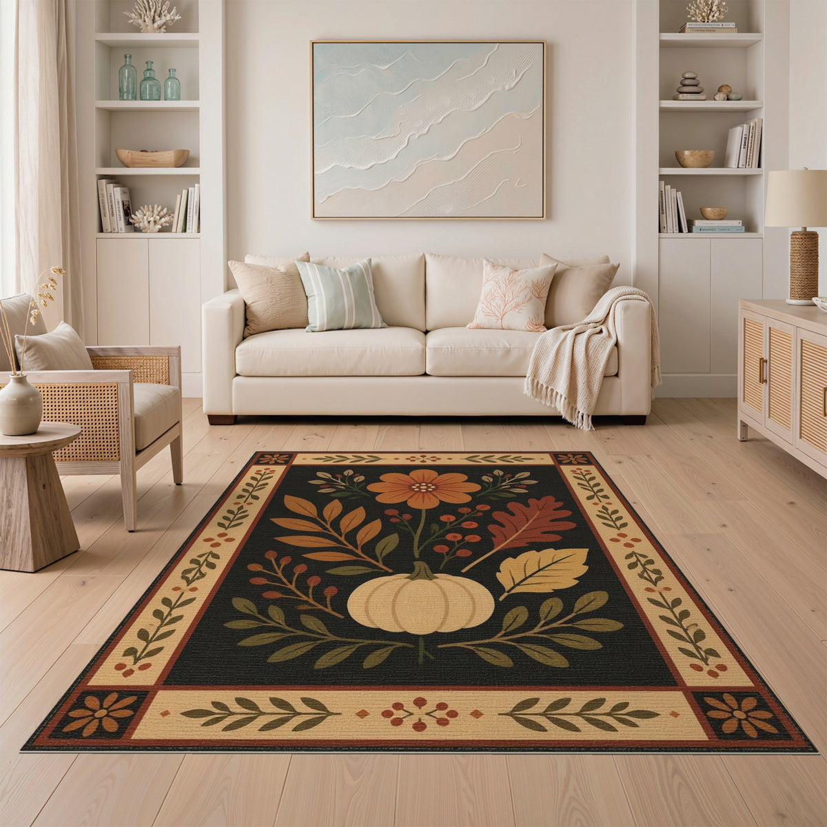 Autumn Pumpkin Floral Area Rug