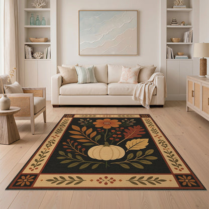 Autumn Pumpkin Floral Area Rug