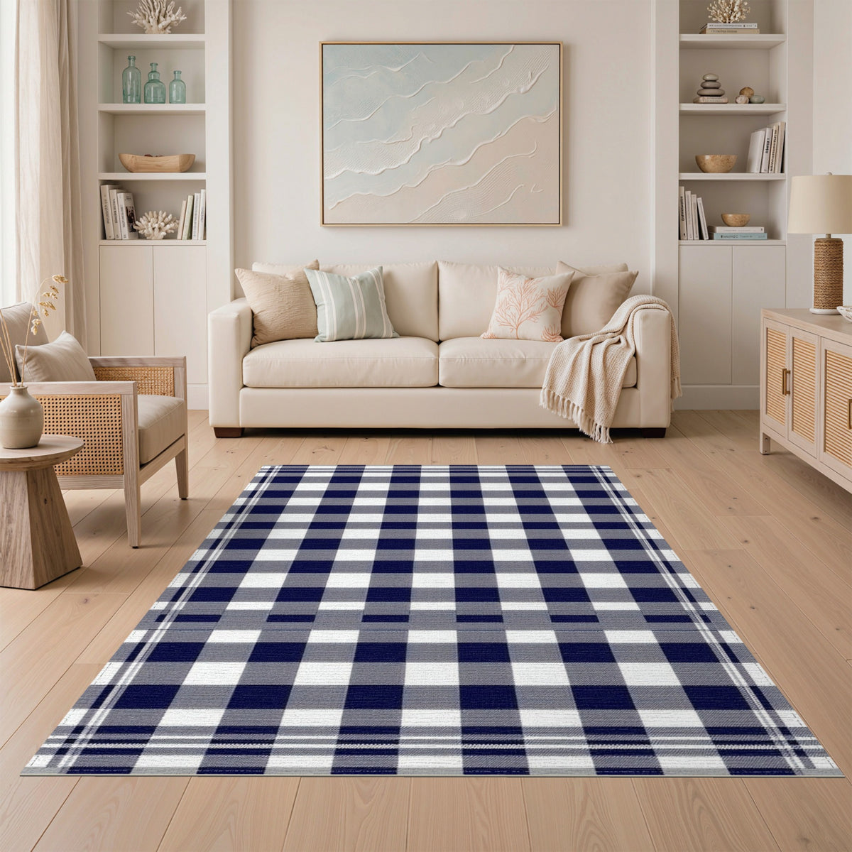 Geometric Modern Black and White Black White Checkered Plaid Area Rug