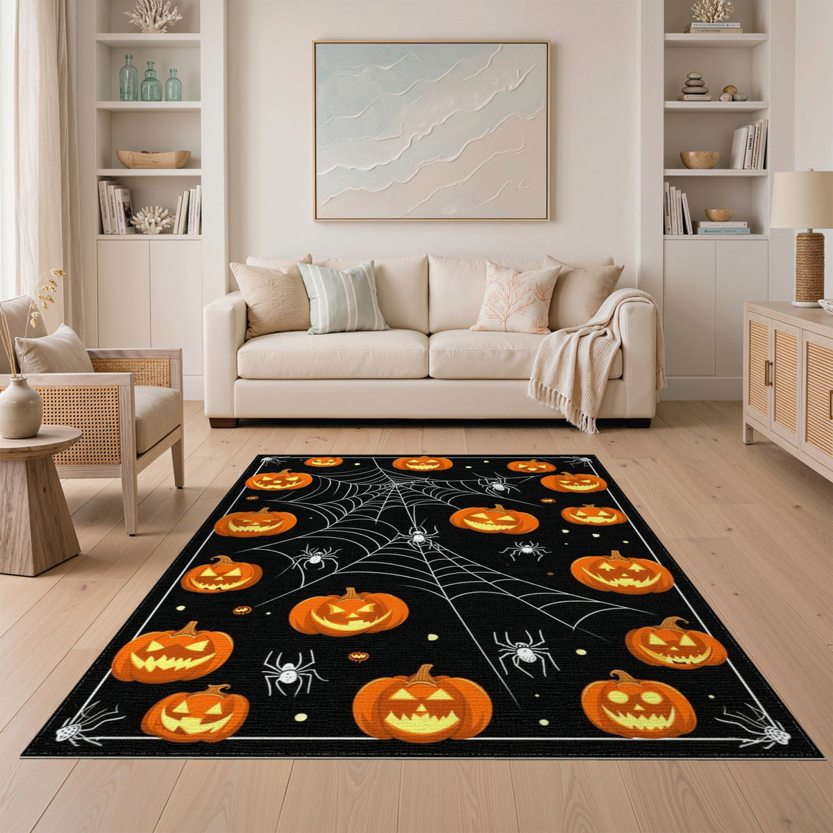 Halloween Pumpkin Spiderweb Area Rug