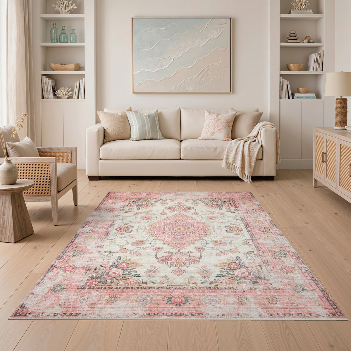 Pink Floral Vintage Area Rug