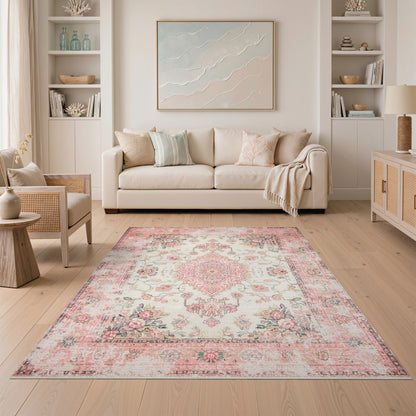 Pink Floral Vintage Area Rug