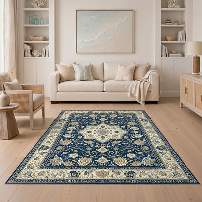 Floral Medallion Traditional Persian Navy Blue Persian Floral Medallion Area Rug